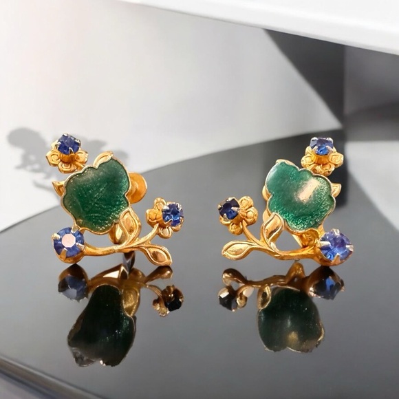 Vintage Enamel Garden Screwback Earrings - Picture 3 of 5